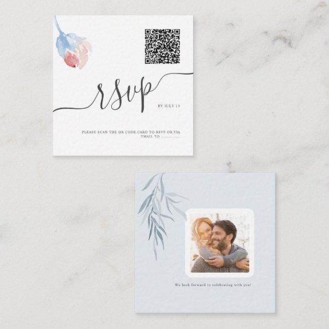 ArtsApp QR-kod RSVP Vattenfärg Ljusrosa Ros Anteckningskort (Fram/baksida)