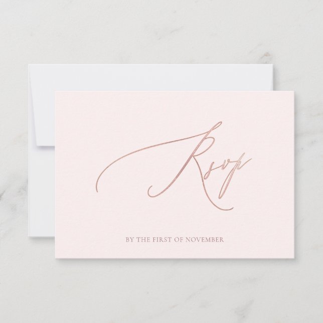 ArtsApp RSVP Fals Rosa Guld Lyx Kalligrafi OSA Kort (Framsida)