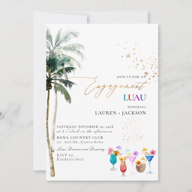 ArtsApp Tropical Paradise Breeze Handflatan Luau Inbjudningar (Framsida)