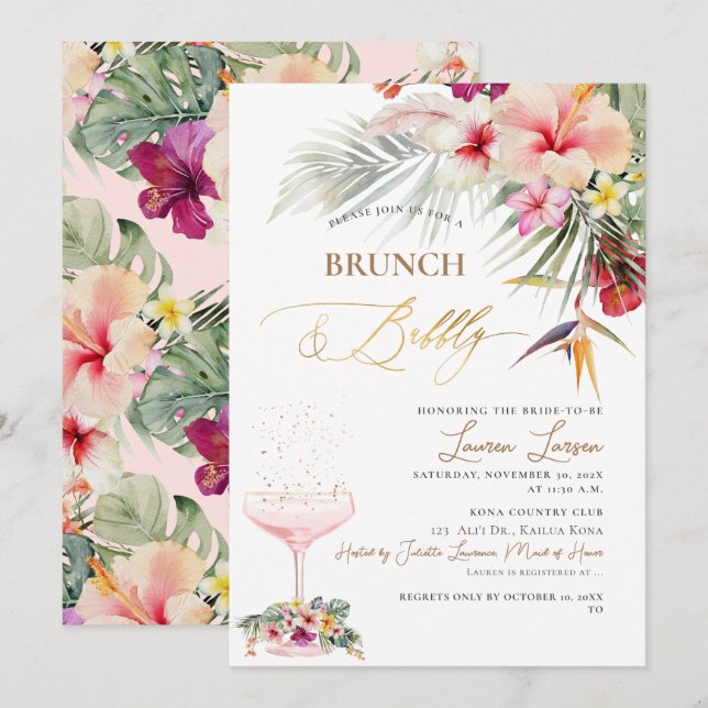 ArtsApp Tropisk Paradis Falskt Guld Brunch+Bubbly Inbjudningar (Fram/baksida)