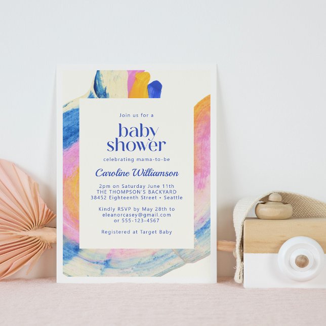 Artsy Abstrakt Blue Watercolor Cute Baby Shower Inbjudningar (Skapare uppladdad)