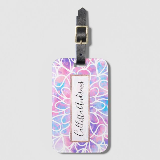 Artsy Abstrakt Girly Rosa Blue Blommigt Paint Art Bagagebricka (Framsida vertikal)