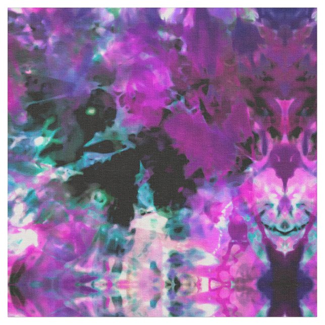 Artsy Abstrakt Modern Black Lila Tie Dye Tyg (Närbild)