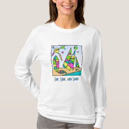 Artsy Beach Motif Long-Sleased T-shirt