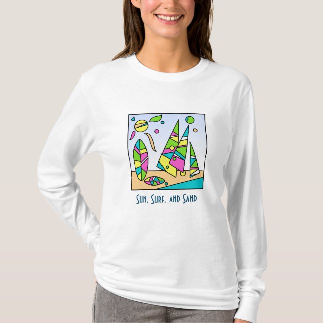 Artsy Beach Motif Long-Sleased T-shirt (Framsida)