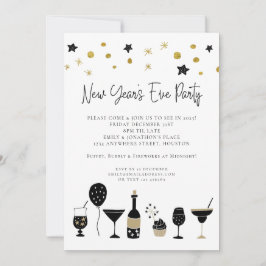Artsy Black Guld Nyårsafton Party Inbjudningar