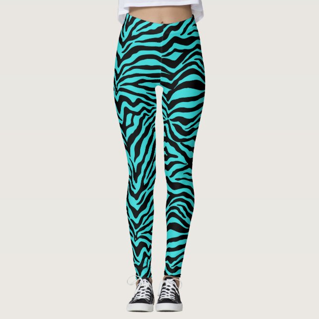 Artsy Black Turcos Funky Zebra tryck Mönster Leggings (Framsida)