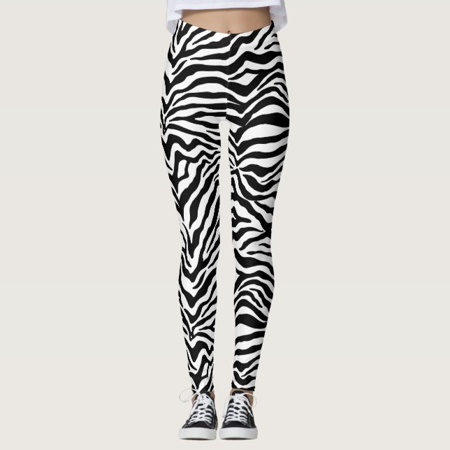 Artsy Black White Funky Zebra tryck Mönster Leggings (Framsida)