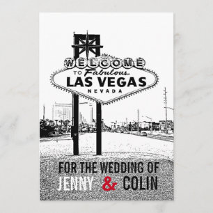 Artsy Black White Red Las Vegas bröllopsinbjudan Inbjudningar