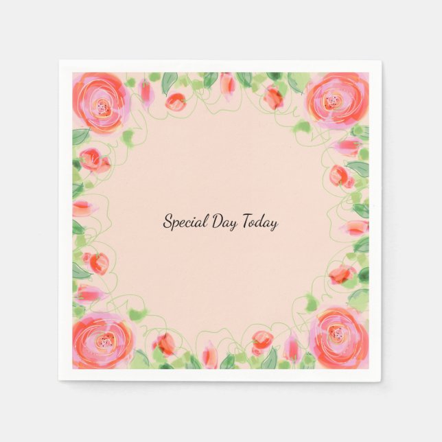 Artsy Blommigt på Rosa Pappersservett (Framsidan)