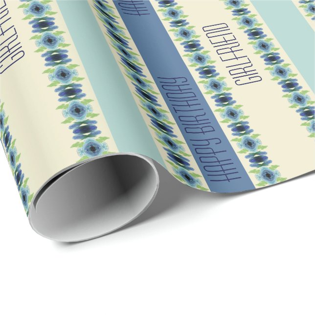 Artsy-Blommönstret i blått Presentpapper (Rullad Hörn)