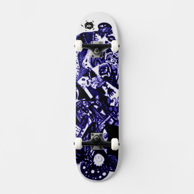 Artsy Blue Black Mini Skateboard Bräda 18,5 Cm (Framsida)