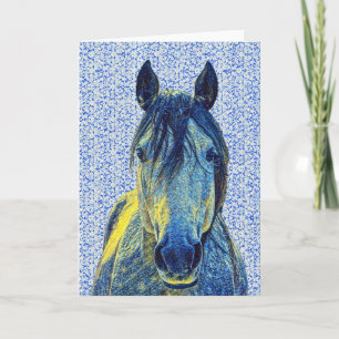 Artsy Blue Horse på Mönster Art Note Card 1 Kort