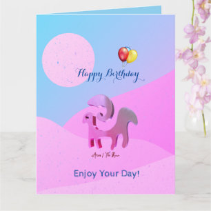 Artsy Blue Rosa Birthday Aries Hälsning Kort