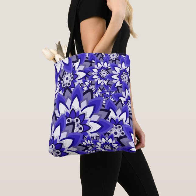 Artsy Blue Sunblommor Tote Bag Tygkasse (Närbild)