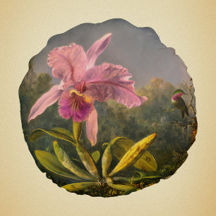 Artsy Brazilian Cattelya Orchid och 3 Hummingbird Rund Kudde