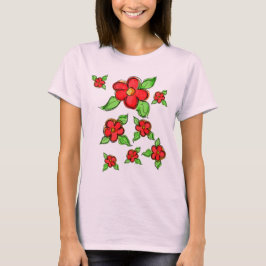 Artsy Bright Red Flower Accented T-shirt