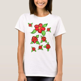 Artsy Bright Red Flowved T-shirt
