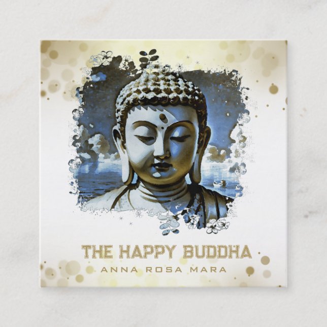 *~* Artsy Buddha QR AP33 QR Logotyp Blue Fyrkantigt Visitkort (Framsida)