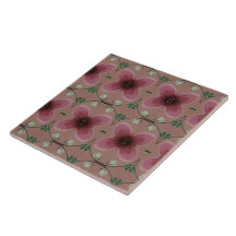 Artsy Burgundy Blommönster Ceramic Tile