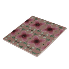 Artsy Burgundy Blommönster Ceramic Tile Kakelplatta