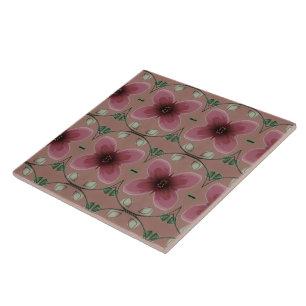 Artsy Burgundy Blommönster Ceramic Tile Kakelplatta