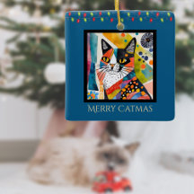 Artsy Cat med jul Ljus Merry Catmas Blue