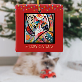 Artsy Cat med jul Ljus Merry Catmas Red Julgransprydnad Keramik