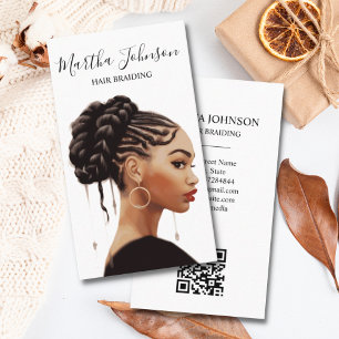 Artsy Chic Afro American Braids Braiding QR Code Visitkort