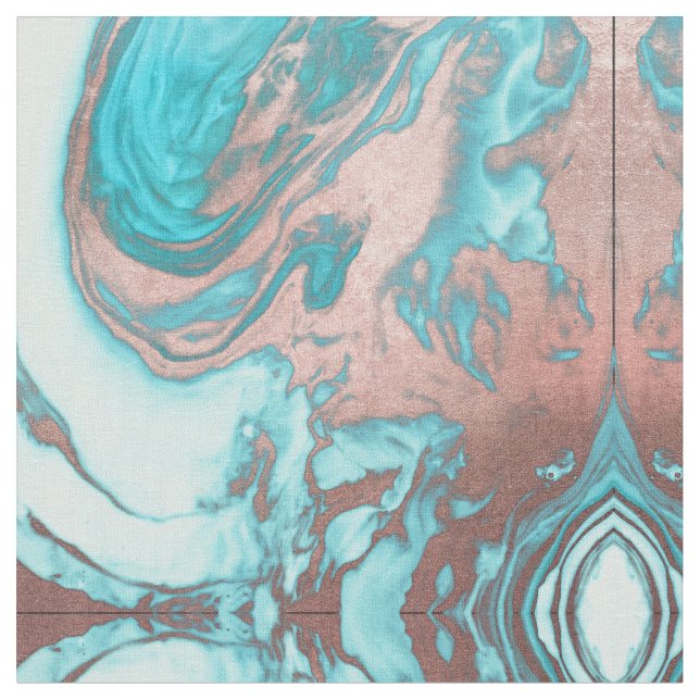 Artsy Chic Guld Aqua Mint Blue Marble Mönster Tyg (Närbild)
