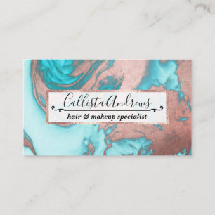 Artsy Chic Guld Aqua Mint Blue Marble Mönster Visitkort