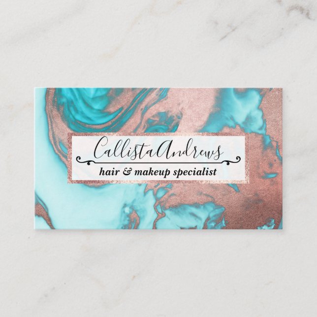 Artsy Chic Guld Aqua Mint Blue Marble Mönster Visitkort (Framsida)