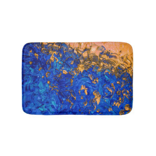 Artsy Cobalt Blue Golden Gult Akrylmålning Badrumsmatta