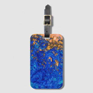 Artsy Cobalt Blue Golden Gult Akrylmålning Bagagebricka