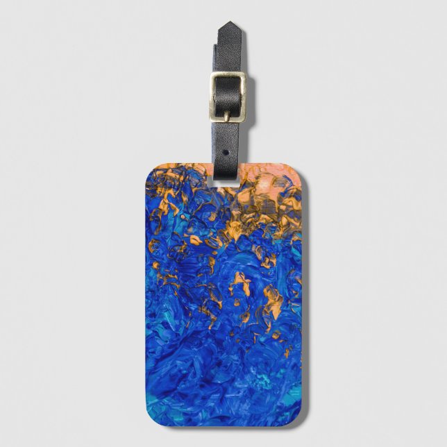 Artsy Cobalt Blue Golden Gult Akrylmålning Bagagebricka (Framsida vertikal)