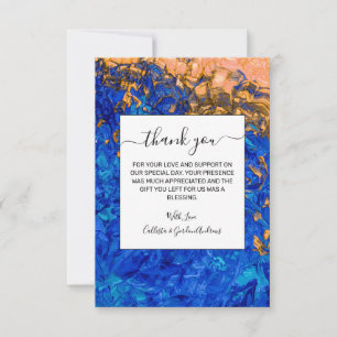 Artsy Cobalt Blue Golden Gult Akrylmålning Tack Kort