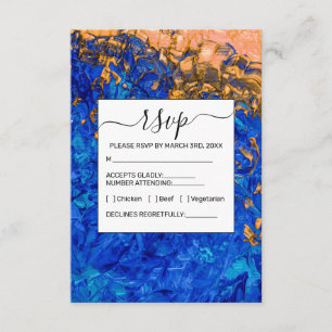 Artsy Cobalt Blue Golden Gult Akrylmålning Tilläggskort