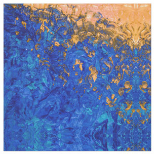 Artsy Cobalt Blue Golden Gult Akrylmålning Tyg