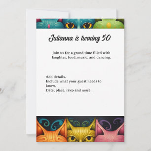 Artsy Colorful Attitude Cat dam Birthday Inbjudningar