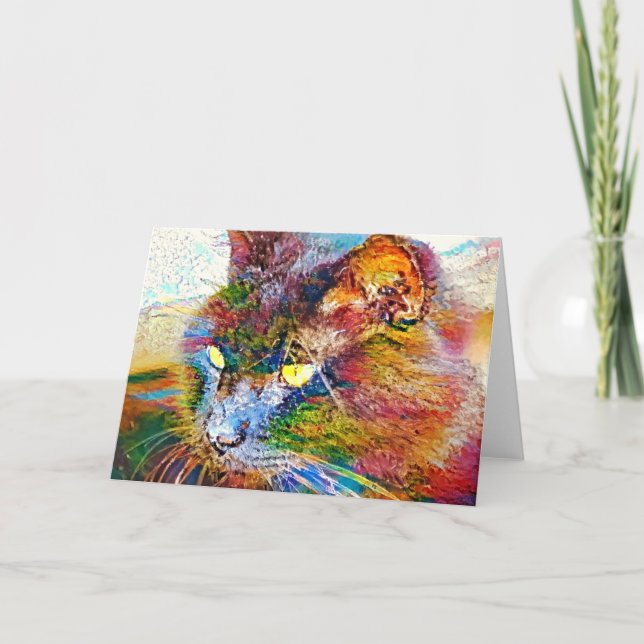 Artsy Colorful Cat Note Card Kort (Framsida)
