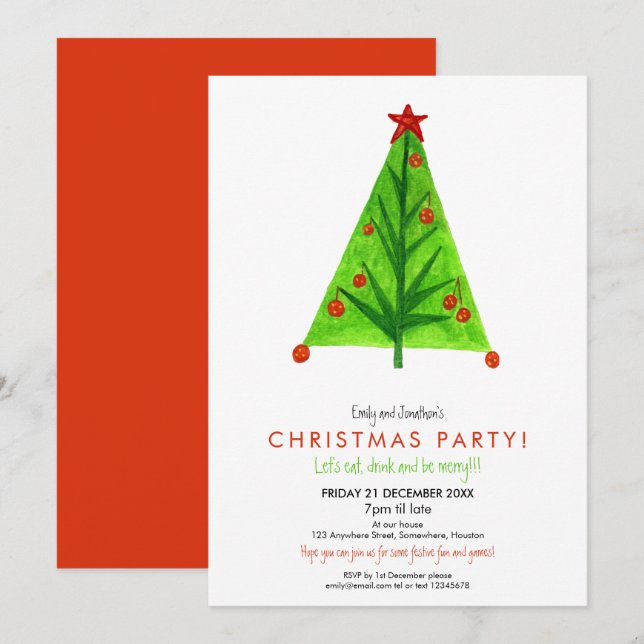 Artsy Contemporary Julgran Festive Party Inbjudningar (Fram/baksida)
