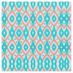 Artsy Coral Teal Abstrakt Ikat Geometric Mönster Tyg