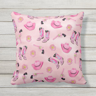 Artsy Cute Girly Rosa Teal Cowgirl Watercolor Kudde