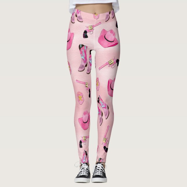 Artsy Cute Girly Rosa Teal Cowgirl Watercolor Leggings (Framsida)