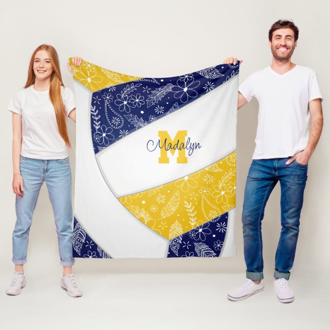 Artsy doodle navy blue guld boho volleyball fleecefilt (På plats)