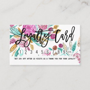 Artsy Elegant Rosa Teal Blommigt Vattenfärg Lojalitetskort