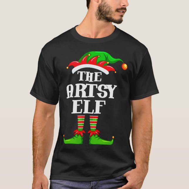 Artsy Elf Matching Family Group Christmas Party Py T Shirt (Framsida)