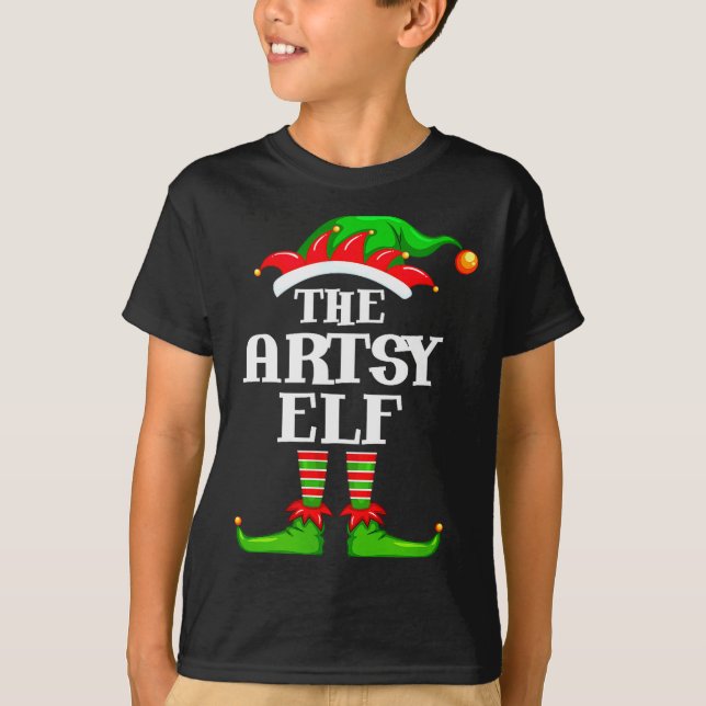 Artsy Elf Matching Family Group Christmas Party Py T Shirt (Framsida)
