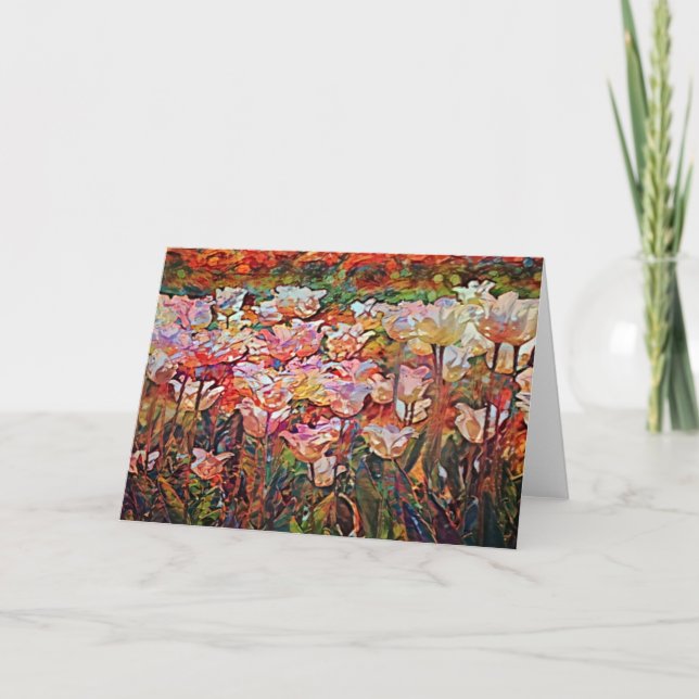 Artsy-färgat Tulip Garden Note Card-kort Kort (Framsida)