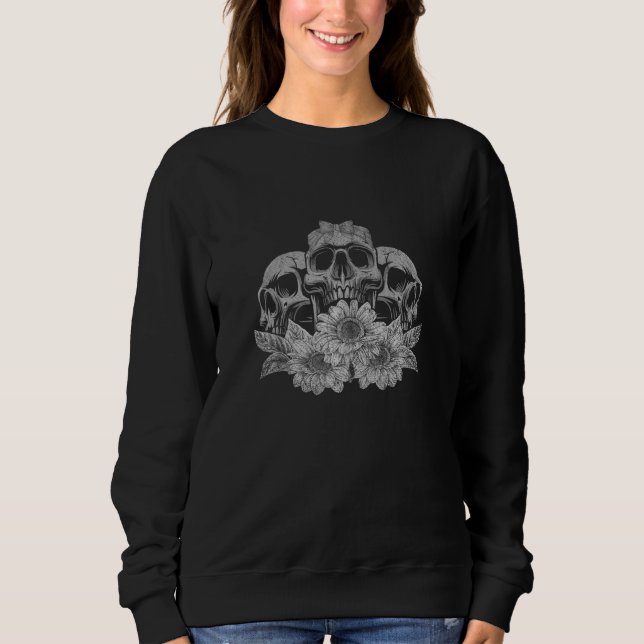 Artsy Florist Gult Flower Spooky Skull Sunflowe T Shirt (Framsida)
